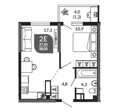 1-к кв. Краснодарский край, Новороссийск ул. Куникова, 47Г (37.3 м)