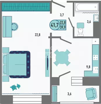 1-к кв. Липецкая область, Липецк Минская ул., 4Ак1 (41.7 м)