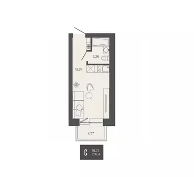 1-к кв. Пензенская область, Пенза ул. Тепличная, 55 (20.84 м)