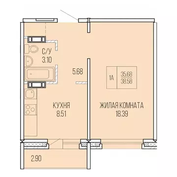 1-к кв. Архангельская область, Архангельск Карпогорская ул., 38 (38.58 ...