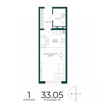 1-к кв. Пензенская область, Пенза Чаадаев жилой комплекс (33.05 м)