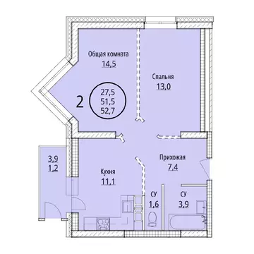 2-к кв. Хабаровский край, Хабаровск ул. Редько, 12 (52.6 м)