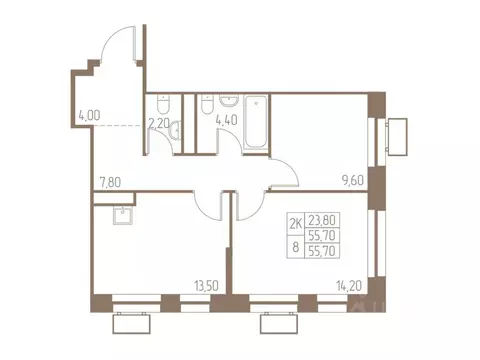 2-к кв. Московская область, Пушкино Фабрикант жилой комплекс, 1 (55.7 ...