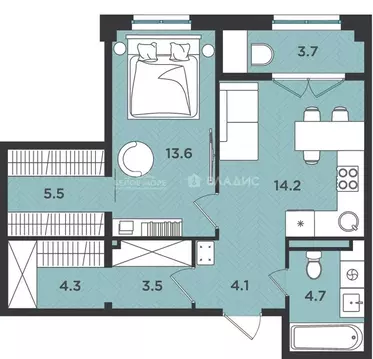 2-комнатная квартира: Северодвинск, Крымская улица, 6 (53.9 м)