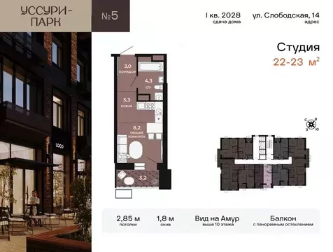 1-к кв. Хабаровский край, Хабаровск Слободская ул. (22.4 м)