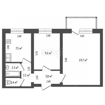 2-к кв. Ростовская область, Азов Азовский район, ул. Пирогова, 8 (46.4 ...