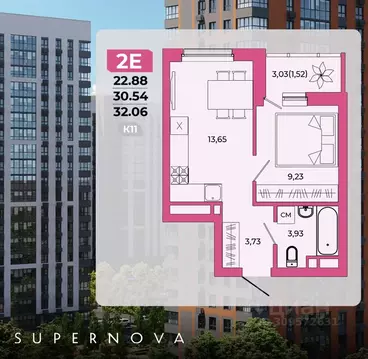 2-к кв. Пензенская область, Пенза ул. Щербакова, 73 (32.06 м)