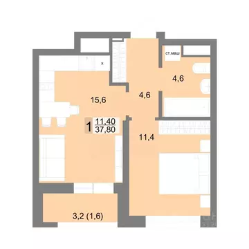 1-к кв. Свердловская область, Екатеринбург ул. Семена Лагоды, 80 (37.8 ...