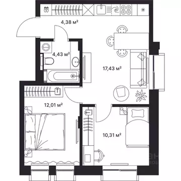 2-к кв. Владимирская область, Киржач ул. Свердлова, 10А (48.4 м)
