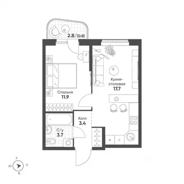 1-к кв. Свердловская область, Екатеринбург Солнечный жилрайон,  (37.5 ...