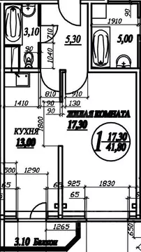 Квартира, 1 комната, 41.8 м