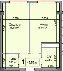 1-к кв. Кабардино-Балкария, Нальчик ул. Мусова (45.55 м)