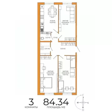 3-к кв. Пензенская область, Пенза ул. Яшиной, 14 (84.34 м)