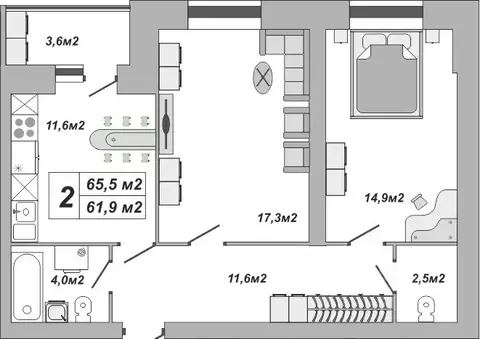 2-к кв. Тамбовская область, Тамбов ул. Чичерина, 7/3 (65.5 м)