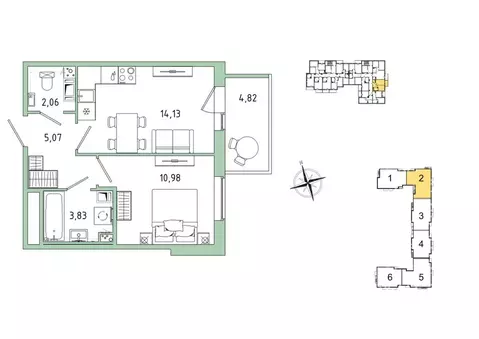 Квартира, 1 комната, 37.52 м
