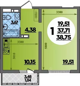1-к кв. Адыгея, Майкоп  (38.75 м)