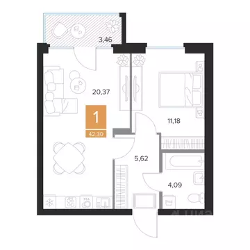 1-к кв. Курская область, Курск Парковый квартал Чувства жилой комплекс ...