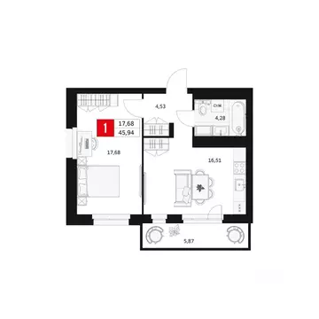 1-к кв. Башкортостан, Уфа ул. Большая Московская, 11 (45.94 м)