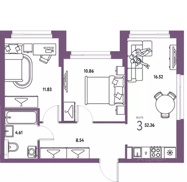 3-к кв. Свердловская область, Екатеринбург ул. Шефская, 28А (52.36 м)