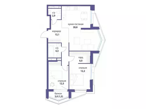 3-к кв. Москва Символ жилой комплекс (80.0 м)