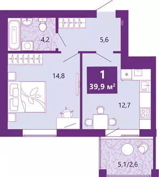 1-комнатная квартира: Калининград, Байкальская улица, 1к5 (40.4 м)