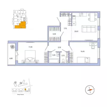2-к кв. Ленинградская область, Гатчина ул. Чехова, 39к2 (78.9 м)