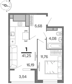 1-к кв. Рязанская область, Рязань Бирюзова Парк жилой комплекс (41.25 ...