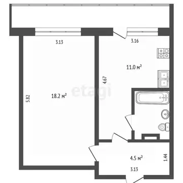 1-к кв. Архангельская область, Архангельск Дачная ул., 51к2 (36.9 м)