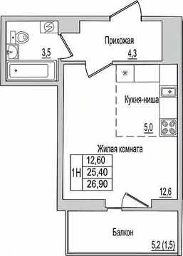 1-к кв. Псковская область, Псков ул. Юности, 10к2 (26.9 м)