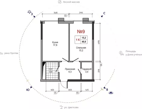 1-к кв. Калужская область, Обнинск ул. Усачева (46.6 м)