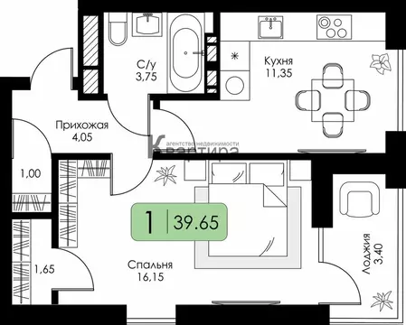 1-комнатная квартира: Смоленск, ЖК Среда (39.65 м)