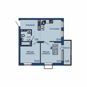 2-к кв. Свердловская область, Екатеринбург ул. Библиотечная, 38 (48.74 ...