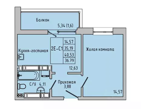 2-к кв. Ростовская область, Батайск ул. Луначарского, 180А (36.79 м)