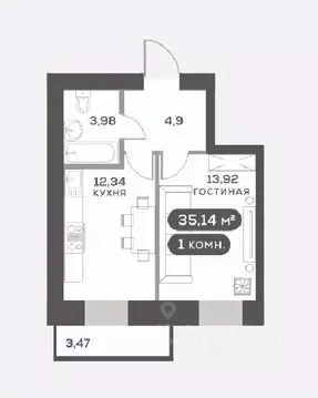 1-к кв. Красноярский край, Красноярск Академгородок мкр,  (35.14 м)