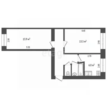 2-к кв. Калужская область, Калуга Аэропортовская ул., 9 (44.8 м)