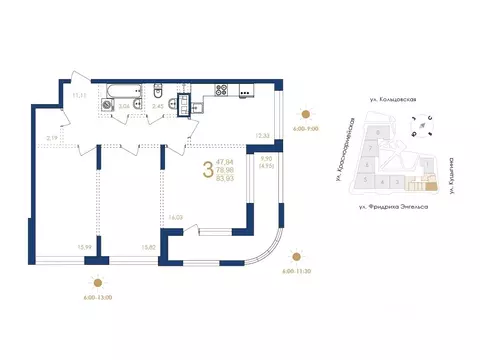 3-к кв. Воронежская область, Воронеж ул. Фридриха Энгельса, 88 (83.93 ...