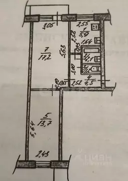 2-к кв. Тульская область, Тула ул. Калинина, 5к1 (44.6 м)
