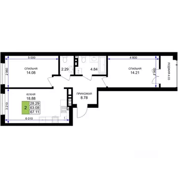 2-к кв. Калининградская область, Гурьевск Включи жилой комплекс (67.11 ...