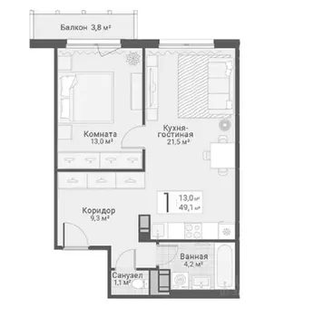 1-к кв. Санкт-Петербург ул. Руднева, 15 (49.0 м)