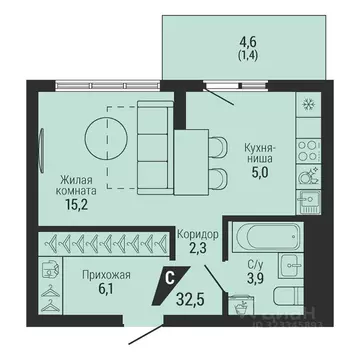 1-к кв. Свердловская область, Екатеринбург Вторчермет жилрайон,  (33.9 ...