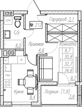1-к кв. Калининградская область, Пионерский  (32.7 м)