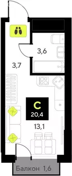 Квартира-студия: Тюмень, улица Андрея Приказнова, 7 (23.2 м)