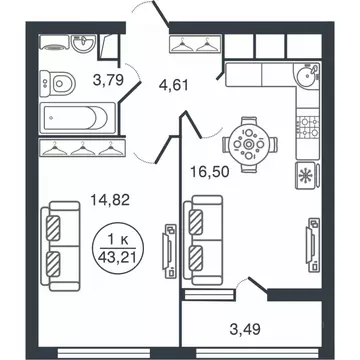 1-к кв. Тверская область, Тверь Бурашевское ш., 60 (43.21 м)