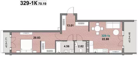 1-к кв. Калининградская область, Зеленоградск ул. Гагарина (70.19 м)
