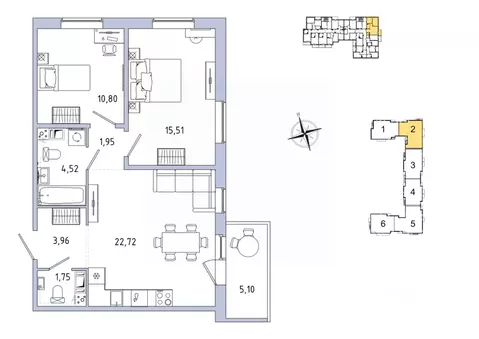 2-к кв. Ленинградская область, Гатчина Въезд мкр,  (62.74 м)