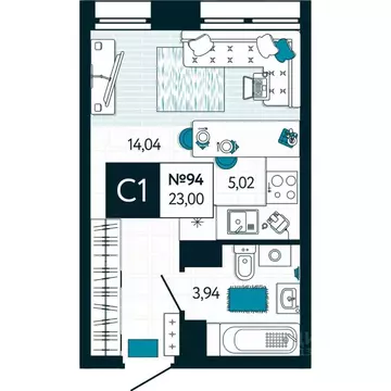Студия Тульская область, Тула ул. Чмутова (23.0 м)