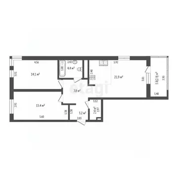 2-к кв. Тюменская область, Тюмень ул. Пожарных и Спасателей, 5к1 (69.2 ...