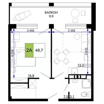 2-к кв. Краснодарский край, Анапа проезд Сосновый (48.7 м)