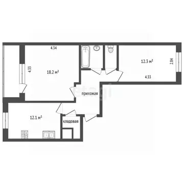 2-к кв. Ярославская область, Ярославль Чернопрудная ул., 10к3 (57.2 м)