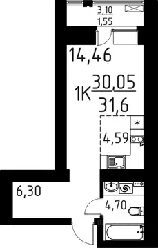1-к кв. Томская область, Томск ул. Вершинина, 58к1 (31.6 м)